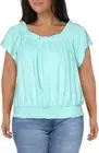 INC International Concepts Women's Cotton Smocked Peasant Top Teal Sea Size L