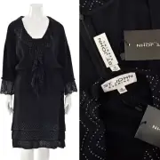 NEW St. John Evening $1,295 2Pc Black Crystal Jacket & Dress Suit sz 14