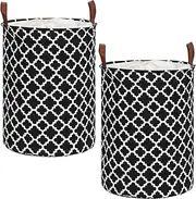 2Pcs Laundry Basket with Drawstring Dustproof Dirty Cloth Basket 50L Waterproof Clothes Hamper Foldable Laundry Hamper for College Dorm Laundry (Black)