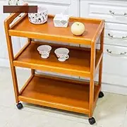Home 3 Tier Utility Cart with Wheels Kitchen Island Trolley Bathroom Garage Solid Wood Storage Shelves Tea Dining Cart for Hotels Restaurant Home Use(C)