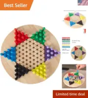 Traditional Wooden Chinese Checkers Game with Color-Coded Pegs - Family Favorite