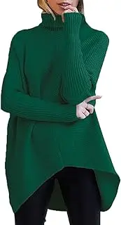 [ANRABESS] Womens Turtleneck Long Batwing Sleeve Asymmetric Hem Casual Pullover Sweater Knit Tops