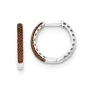 14K White Gold Red Real Diamond 2mm Hinged Hoop Earrings