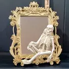 New Lg Ornate Metallic Gold Framed Tabletop Vanity Mirror w/3D Sitting Skeleton