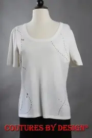 St John Knits Sequin Embellished Top Bright White Multi Sz Small NWT MSRP $665