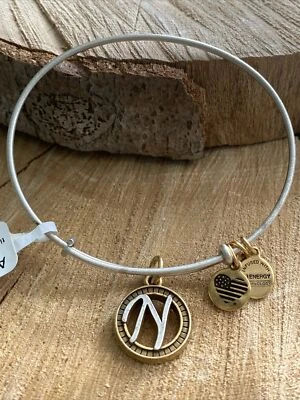 NWT Alex and Ani Initial Letter "N" Charm Adjustable Two-Tone Bracelet w/Tag