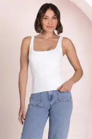 Edie Singlet - Square Neckline Double Layered Singlet in White