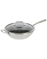 Kenmore Luke 12in Non-Stick Tri-Ply Stainless Steel Wok with Glass Lid