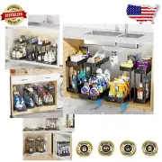 4 Pack L-Shaped Under Sink Organizers with Slide-Out Drawers - 2 Tier Storage