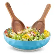 Salad Bowl 75oz,Large Serving Bowl With Wooden Spoon and Fork,10.5 inch