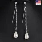 Women Elegant Pearls Earrings Crystal Double Line Tassel Gypsophila Stud 0556