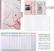 Budget Binder, A6 Marble PU Leather Binder, Money Organizer Cash Envelopes Budget Planner with 8 Zipper Cash Envelopes, 12 Expense Budget Sheets & 2 Letter Label Sticker for Budgeting, Saving Money
