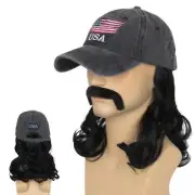 Mullet Hat Wig with Mustache 4th of July Hair Accessories Mens 80s Hat Wig Pa...