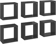 vidaXL 6X Wall Cube Shelves Home Office Storage Hanging Floating Display Wall Mounted Units Cube Organisers Living Room Furniture High Gloss Grey