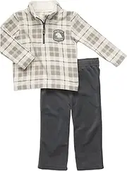 [Carter's] Infant Two Piece Fleece Pant Set - Gray Plaid-9 Months