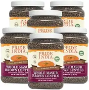 Pride Of India - PACK of 6 - Indian Whole Brown Crimson Masur Lentils - Protein & Fiber Rich Masoor Whole, 3 Pound Jar