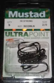 5 Pack Mustad 36329BLN-20 Size 2/0 Elite Treble Hooks 3X Strong Premium Musky