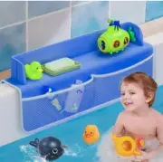 Bathtub Splash Guard for Tub Kids Play Shelf Area Toy Tray Caddy Holder- BLUE-