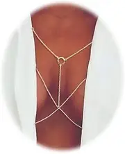 [Eyraevor] Sexy Bikini Body Chains Bra Body Jewelry Gold-Toned Dainty Chain Summer Beach Chain for Women