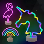 3 X Neon LED Flamingo Rainbow Unicorn Night light for Home Decoration