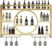 Black Metal Wine Rack Wall Mounted Bar Shelves with Glass Liquor Shelf Mini Whiskey Bottle Display Cabinet for Storage and Organization MWall Bar for Home Décor Holds Wine Glasses and Bottle