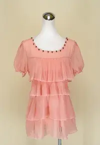 在飛比找Yahoo!奇摩拍賣優惠-貞新二手衣 名模衣櫃  粉橘圓領短袖棉質洋裝長版F號(842