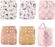 CoolaPeach Baby Cloth Diapers Washable Reusable Diapers for Baby Girls, One Size Adjustable Pocket Nappy Cover 5Pcs+5Pcs Microfiber Inserts and A Waterproof Diaper Pod (ZP003-C02)