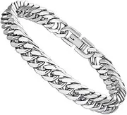 [Pichcppo] Bracelets for Men, Mens Jewelry with Gift Box Stainless Steel Simple Cuban Chunk Link Silver Bracelet for Men and Boys