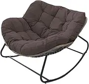 Padded Rocking Chair, Outdoor Lounge Chair with Cushion and Frame, Rattan Wicker Rocker Recliner Chair for Bedroom, Living Room, Porch, Garden(Brown)