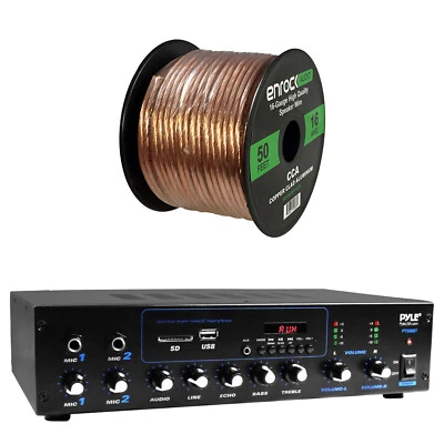 Pyle PT506BT 600W Bluetooth USB AUX Stereo Amplifier Receiver Bundle with Wire