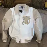 Varsity Jacket Mens BooHooMan size S tan cream color