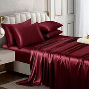 Horbaunal 6 Piece Satin Sheet Set King Size Luxury Silky & Soft Burgundy Satin King Bed Sheet Set with 16" Deep Pocket, 1 Fitted Sheet, 1 Flat Sheet, 4 Pillowcases
