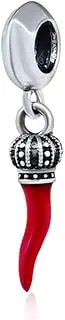 [JYRRONG] Red Horn 925 Sterling Silver Crown Red Pepper Chilli Bead Fits Pandora Charm Bracelets, Sterling Silver, No Gemstone