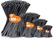 ANOSON Zip Ties Assorted Sizes(4”+6”+8”+12”), 400 Pack, Black Cable Ties, UV Resistant Wire Ties by