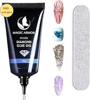 Nail Rhinestone Glue Gel 30g Curing Needed UV Nail Gem Glue Super Strong Adhesive Nail Glue Gel for Nail Rhinestones Nail Tips and Press On Nails Gems Diamonds Jewelry Gel Decoration with Nail File