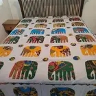Blue Orange elephant tye dye Hand sewn queen full blanket coverlet lightweight