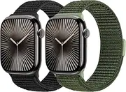 2 Pack Nylon Sport Bands Compatible with Apple Watch Bands 38mm 40mm 41mm 42mm 44mm 45mm 46mm 49mm For Women Men, Adjustable Replacement Band For iWatch Series 10/9/8/7/6/5/4/3/2/1/SE/Ultra/Ultra2