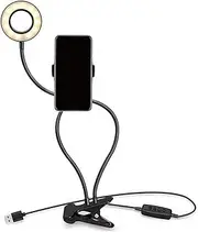 Selfie Ring Light Gooseneck Lamp Dimmable 10 Adjutable 3 Colors Mode White/Warm/Neutral Light USB Charging Port Desk Lamp with Clamp Cell Phone Mount Holder Clip for Laptop PC Computer Black One Size