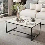 Marble Top Coffee Tables Rectangle: Large White Coffee Table 100 x 60 x 40cm Sintered Stone Long Marbles Tabletop with Sturdy Metal Legs Modern Couch Center for Living Room Home Decor
