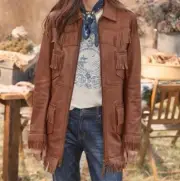 “Ellis Fringe Jacket” in soft honey leather. Size S, PS & PM. New from Sundance!