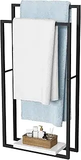 KES Standing Towel Rack with Heavy Marble Base, 97cm H Towel Racks for Bathroom 2-Tier, Blanket Rack for Bathroom Floor, Matte Black, BTH501-BK