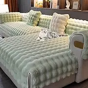Thick Rabbit Plush Sofa Covers, Faux Fur Couch Cover for Sectional Sofa L Shape, Non Slip Fluffy Soft Sofa Cushion Furniture Protector Machine Washable (Green,Pillowcase-30 * 50cm)