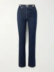 [FRAME] FRAME - + Ritz Paris The Ruler Embellished High-rise Straight-leg Jeans - Dark denim - 28 28 Blue
