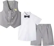 [LOLANTA] Boys Summer Suit Double Breasted Vest Set Kids Birthday Party Wear 2-11 Years, Gray, 3-4 Years