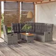 3 Piece Garden Lounge Set with Cushions Grey Poly Rattan Patio Bar Sets