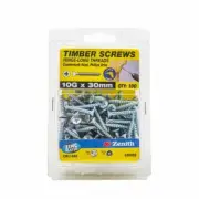Zenith 10G x 30mm Zinc Plated Hinge-Long Thread Countersunk Head Timber Screws -