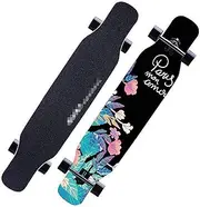 Sports Longboard Skateboard, 46" 8-Layer A-Level Maple Double-tilt Black Flower Pattern Professional Dance Board Suitable for Beginner Girls