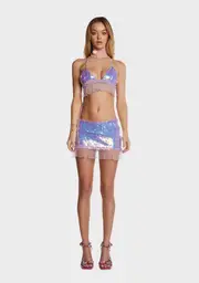 Ring It In Sequin Skirt Set - Purple
