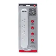 4 way Outlet Switched Surge Protected 2400W Power Board w/ 1m Cable/2 USB Port