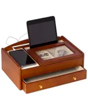Bey-Berk Cherry Wood Valet Box with a Storage Compartment